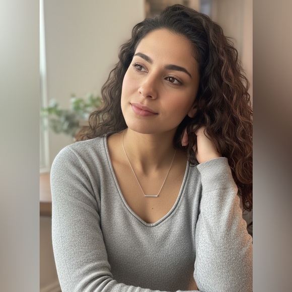 925 Sterling Silver Polished Bar Necklace! NEW! - Picture 6 of 6